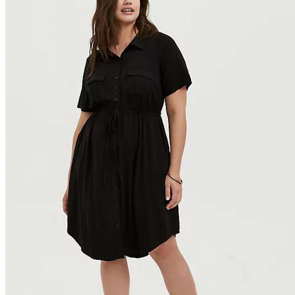 torrid Dresses & Skirts - Torrid Black Twill Button Front Drawstring Shirt Dress 0X